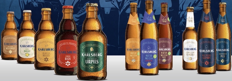 Die Karlsberg-Bier-Range vor dem Etiketten-Relaunch