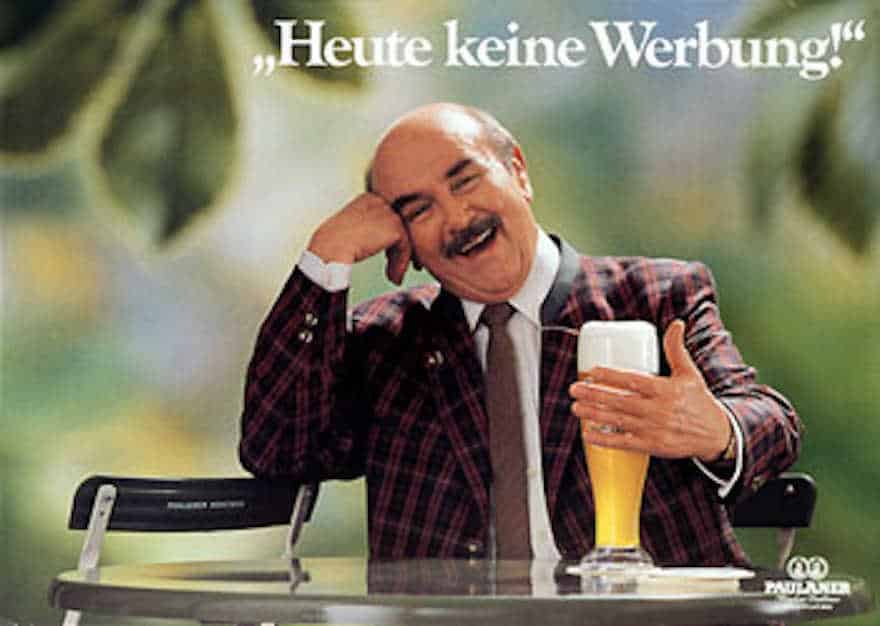 Paulaner Werbemotiv mit Walter Sedlmeyr von 1990