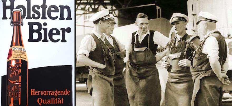 Holsten-Werbemotiv 1950 (links) und Holsten-Bierkutscher 1960