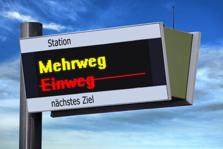 S-Bahn-Schild "Nächstes Ziel Mehrweg"