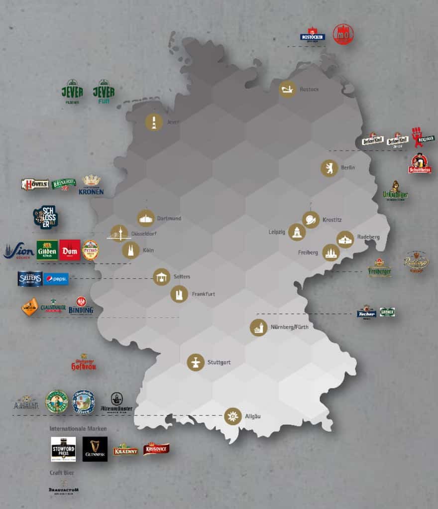 Die Standorte der Radeberger Gruppe.