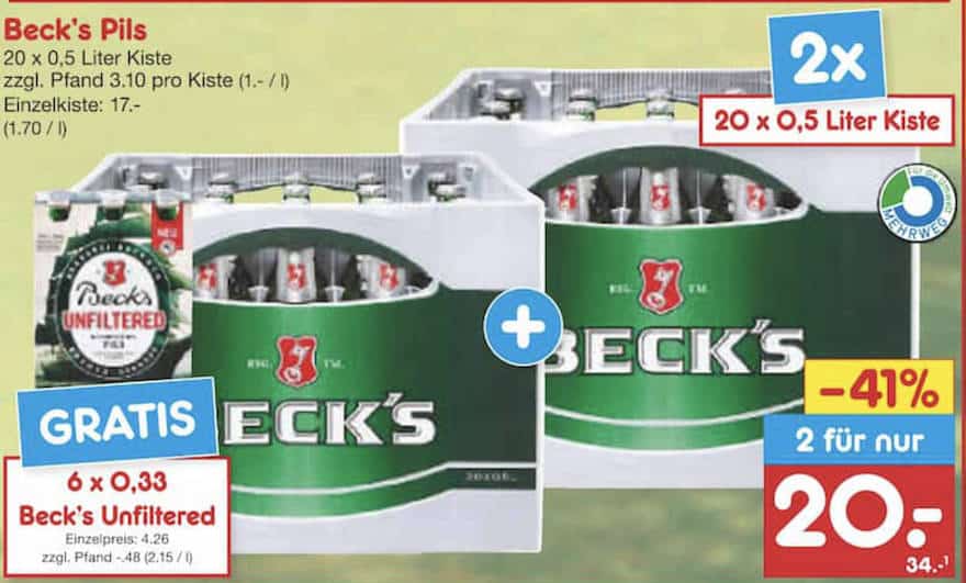 Angebote 2 Kästen Beck's für 20 Euro
