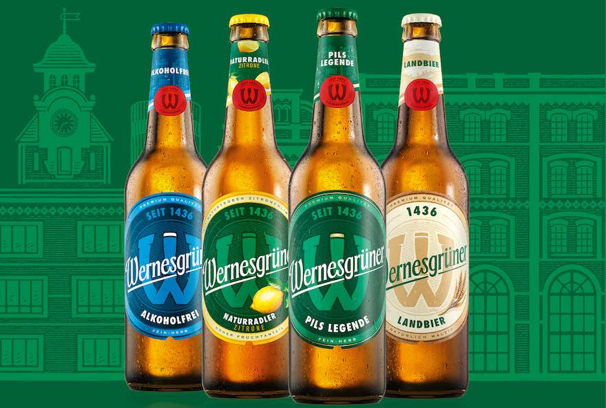 Alle Wernesgrüner Sorten und Verkaufseinheiten sowie die gesamte Außendarstellung präsentieren sich im neuen Design.