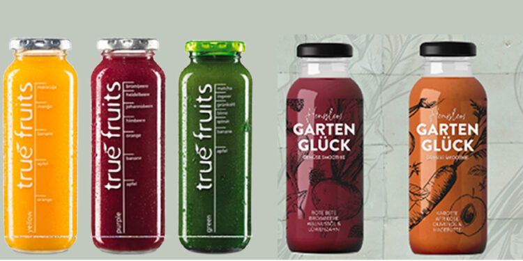 Flaschen von True Fruits und Gartenglück im Vergleich