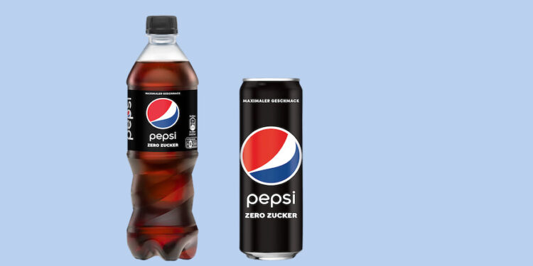 Flasche und Dose der zuckerfreien Pepsi im neuen Look