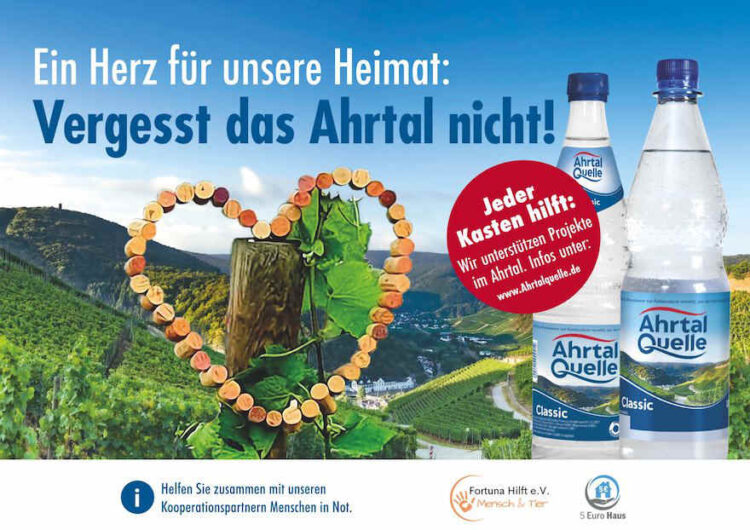 Werbung für die Charity-Aktion der Ahrtal Quelle