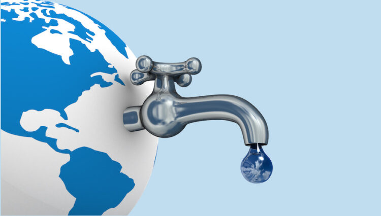 Grafik einer Weltkugel mit einem Wasserhahn