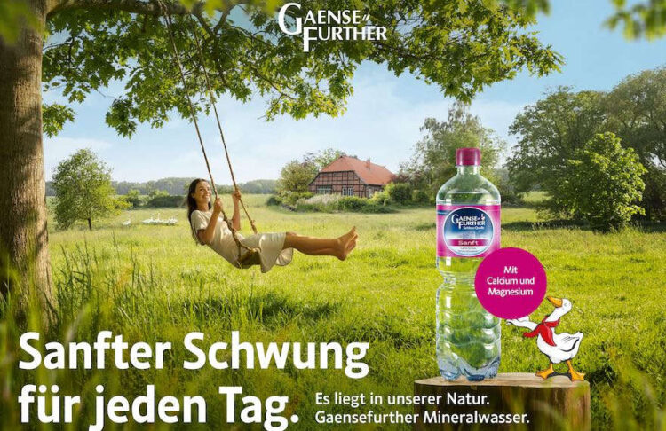 Werbemotiv Gaensefurther Mineralwasser "Sanft"