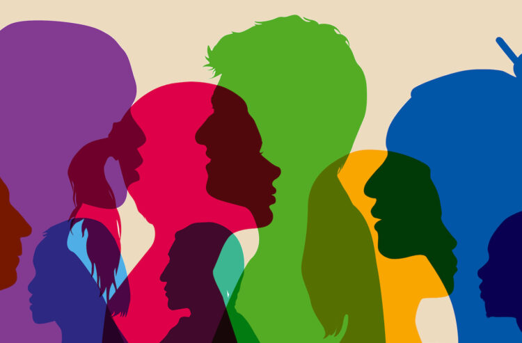 Scherenschnitt bunter menschlicher Profile