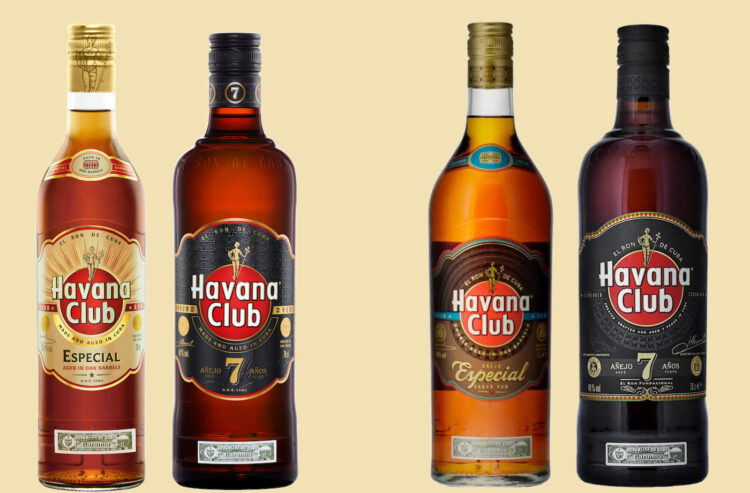 Havana Club Añejo Especial und Añejo 7 Años im neuen Design (links) und zum Vergleich in der bisherigen Optik