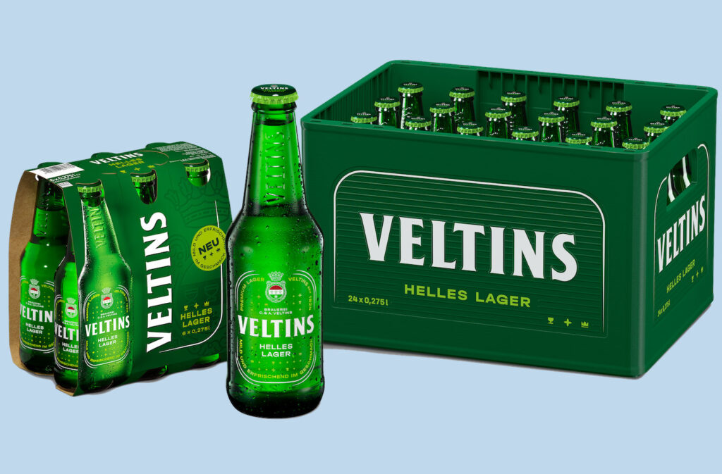 Foto von Sixpack, Flasche und Kasten des neuen Lagerbiers