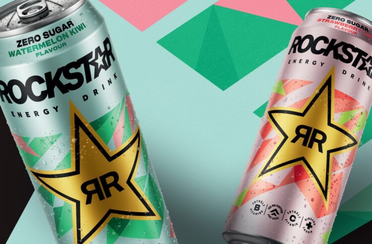 Die beiden neuen Sorten Watermelon Kiwi und Strawberry Lime vor bunt gemustertem Hintergrund