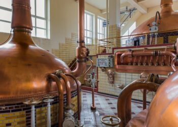 Kupfersudkessel in traditioneller Brauerei