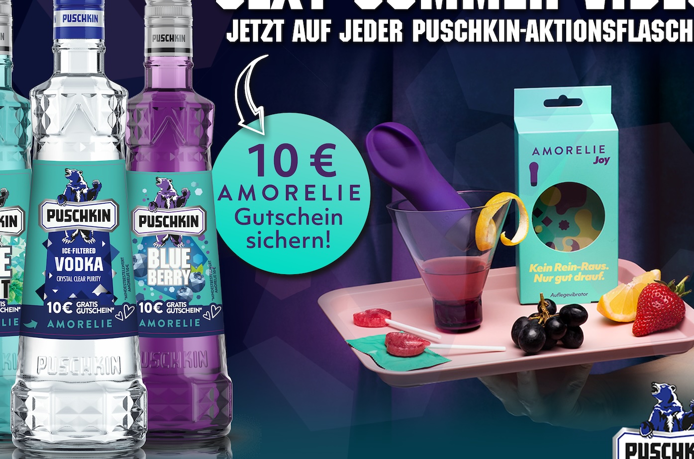 Werbung für die gemeinsame Aktion von Puschkin und Amorelie