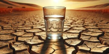 Wasserglas auf ausgetrocknetem Erdboden