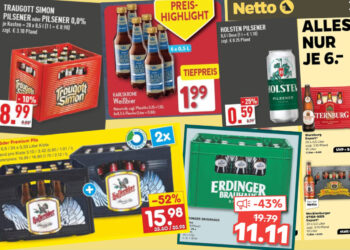 Ausschnitte aus Handzetteln mit Bier-Angeboten