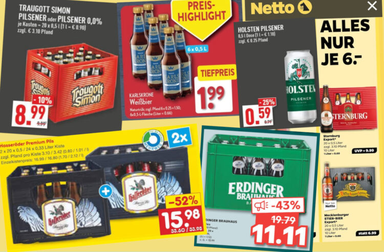 Ausschnitte aus Handzetteln mit Bier-Angeboten