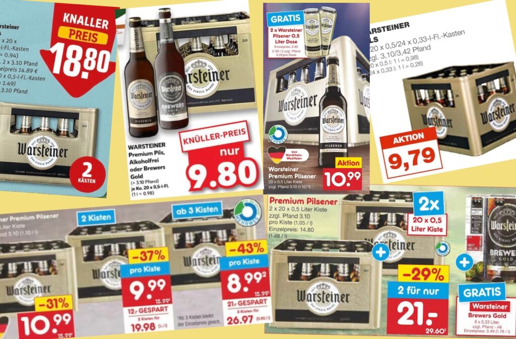 Collage von Angebotspreisen für Warsteiner