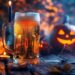 Foto von Bierglas, daneben Halloween-Dekoration