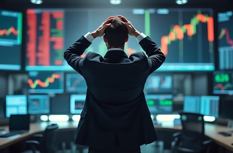 gestresster Manager vor Börsenkursen
